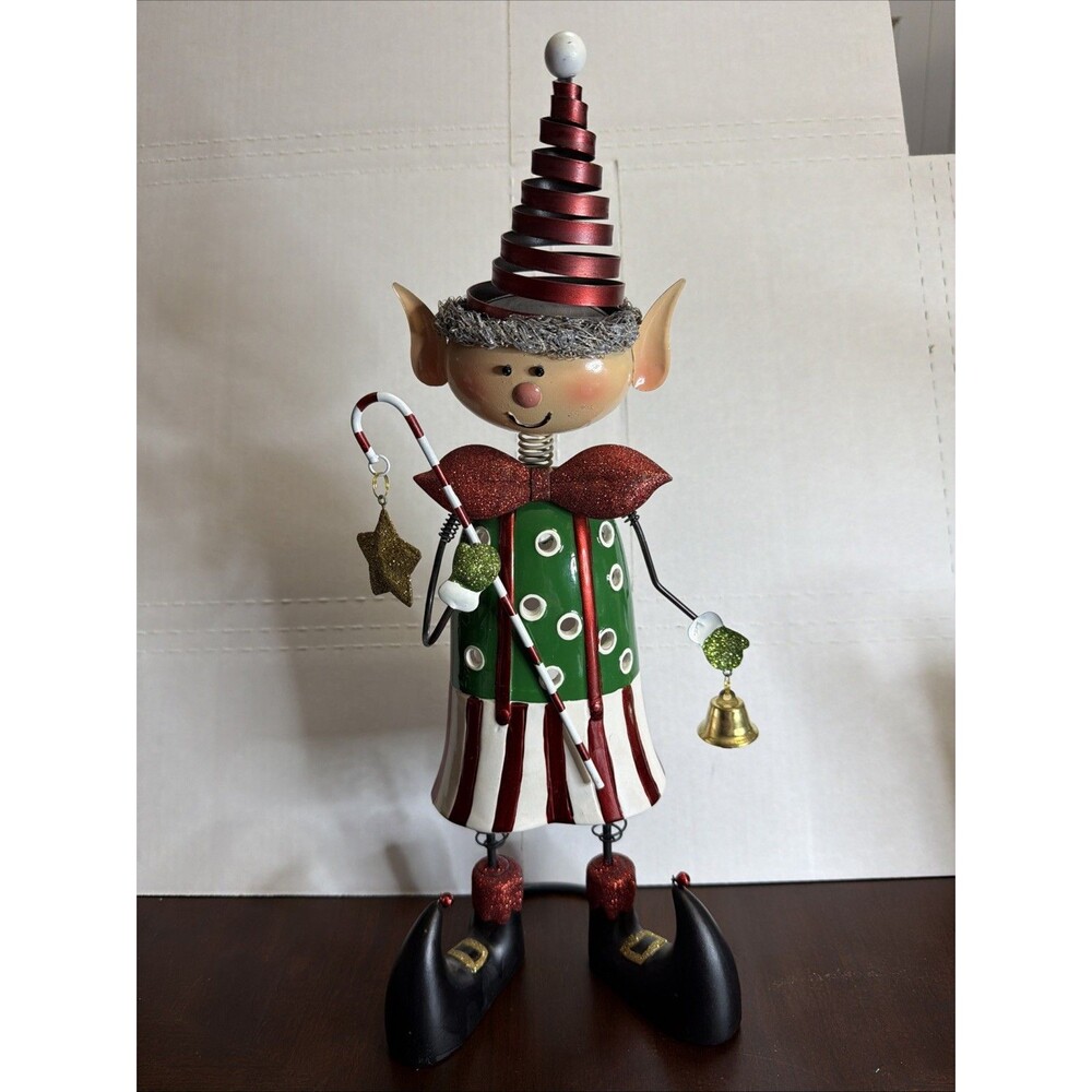Pier 1 Imports Christmas Elf Tea Light Holder ceramic & Tin Bobblehead RARE 18”